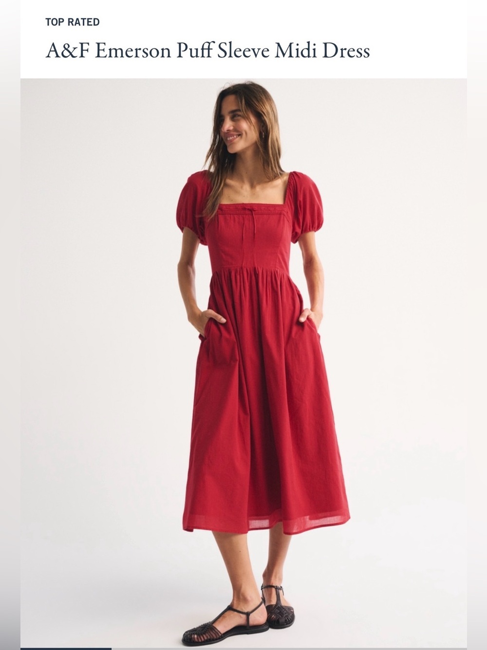 Abercrombie & Fitch Red Emerson Puff Sleeve Midi Dress